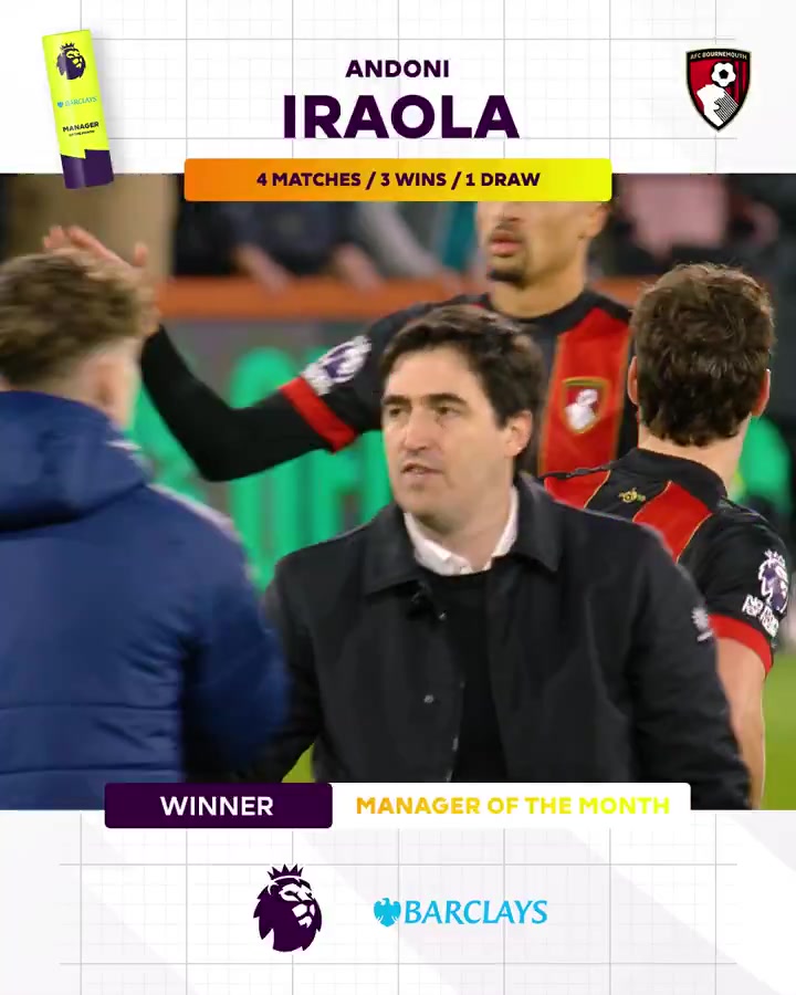 png电子3胜1平！伯恩茅斯主帅伊劳拉当选英超1月最佳教练